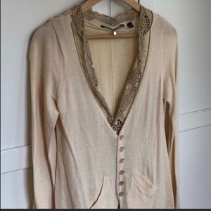 Knitted & Knotted Cream Wool Lace Cardigan M JS